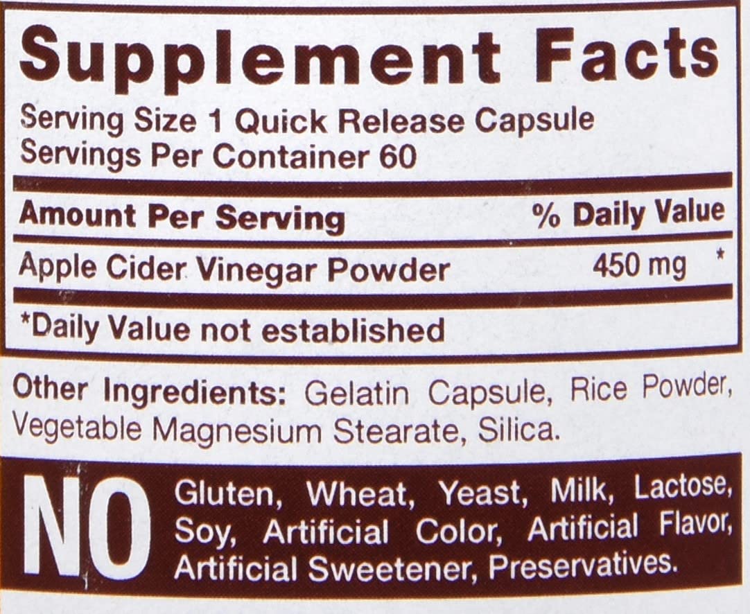 Sundance Apple Cider Vinegar 450 mg - 300 Capsules - image 4