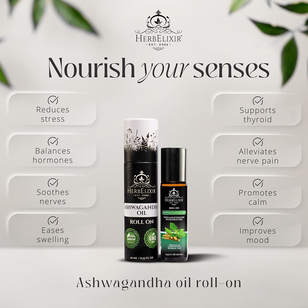HerbElixir Ashwagandha Oil Roll-On Stress Relief - 10ml - image 2