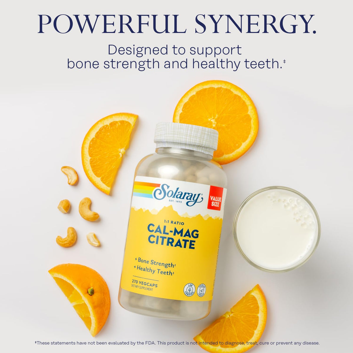 Solaray Calcium Magnesium Citrate 1000mg Bone Strength - 270 Vegetarian Capsules - image 3