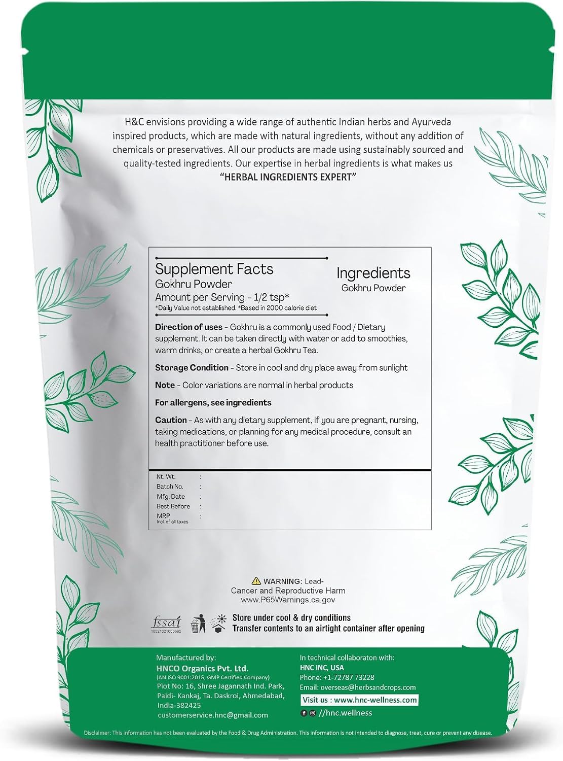H&C Natural Grown Tribulus Terrestris Powder - 227g - image 3