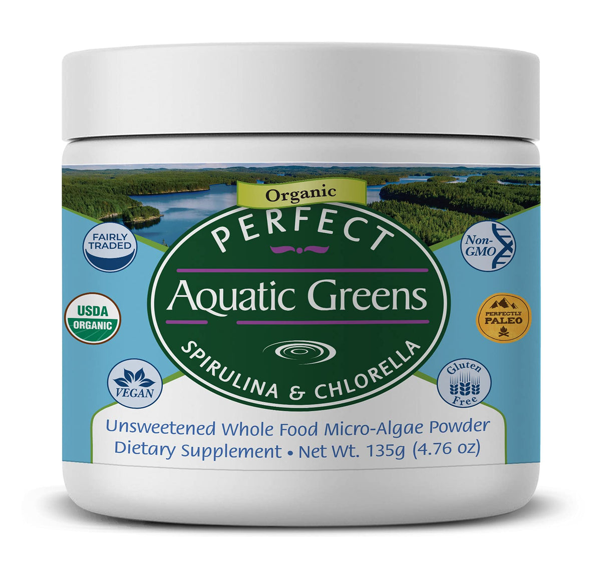 Perfect Supplements Aquatic Greens Powder Spirulina Chlorella - 135g