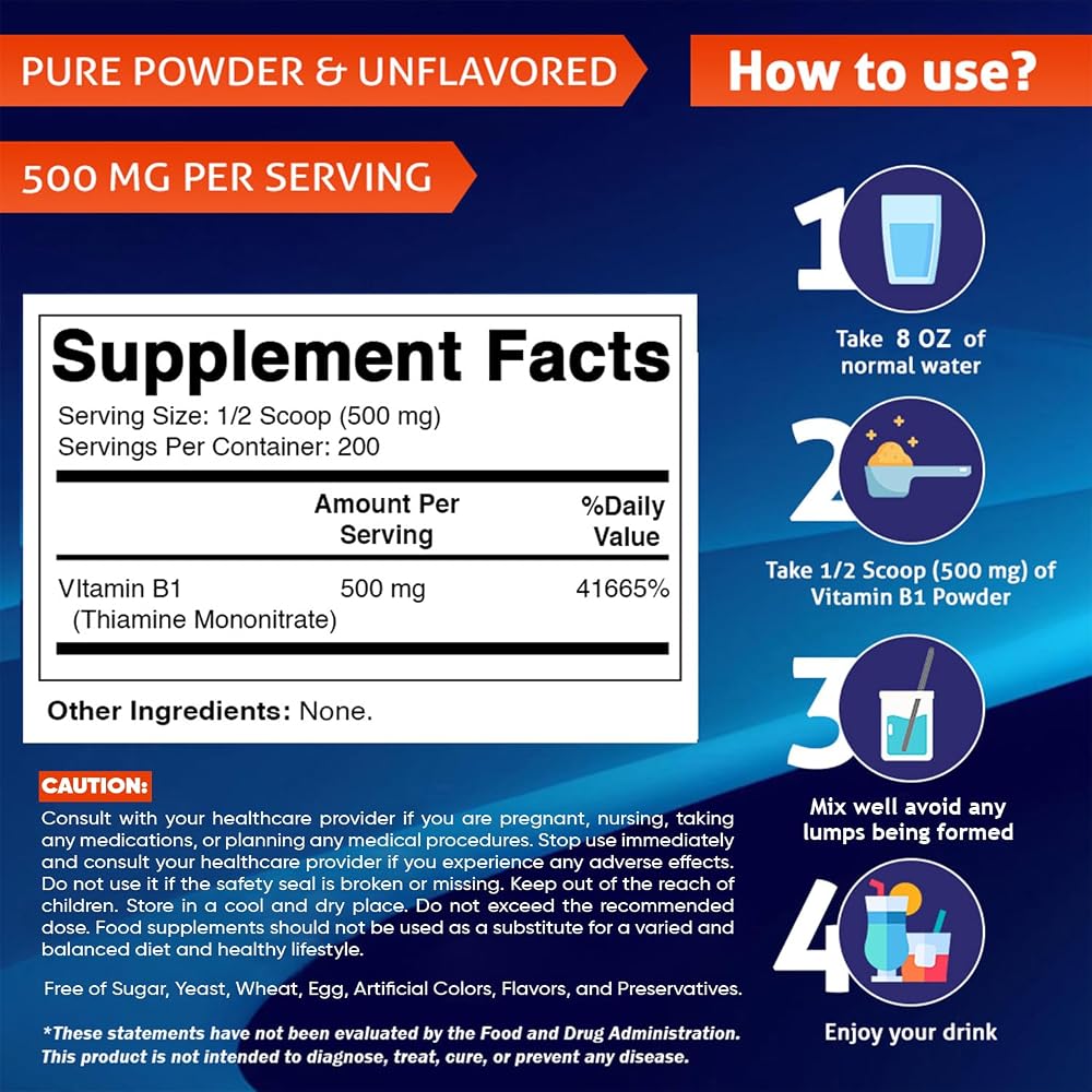 Vitamatic Vitamin B1 Pure Powder - 100 Grams - image 2