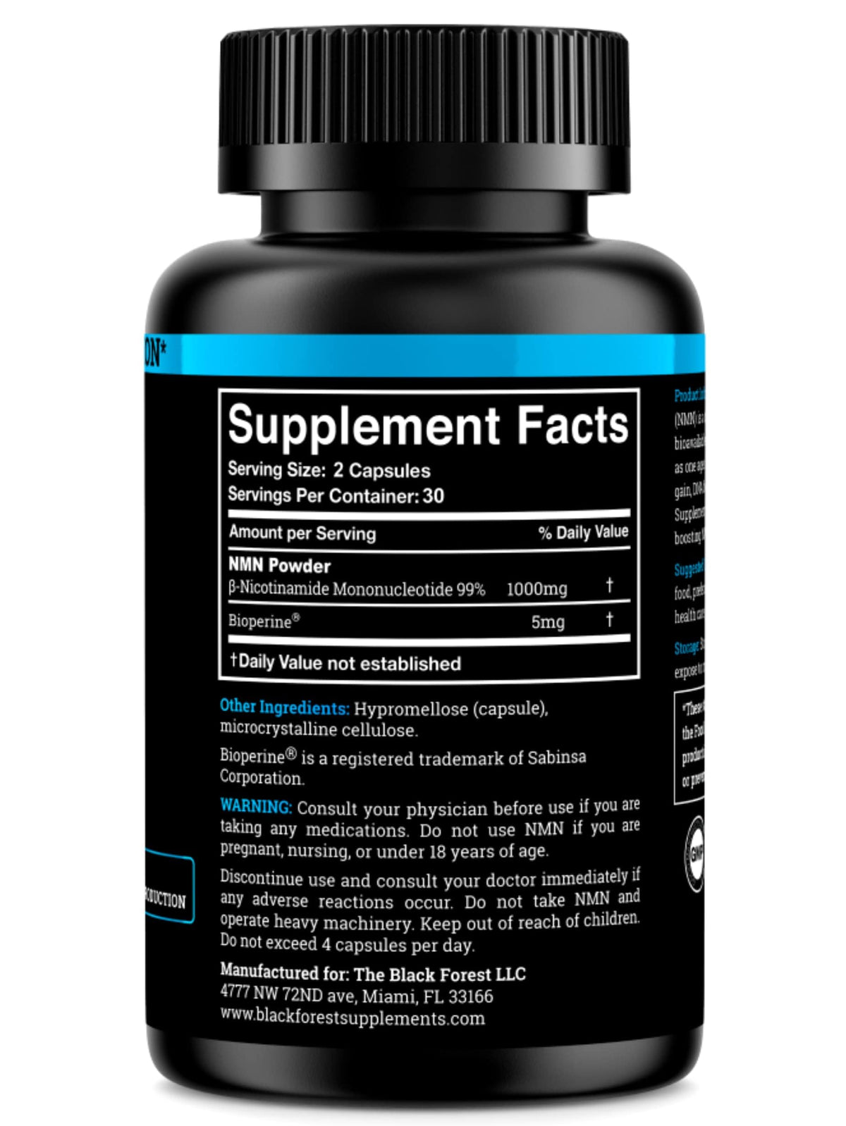 Black Forest NMN 1000mg Nicotinamide Mononucleotide - 60 Capsules - image 2