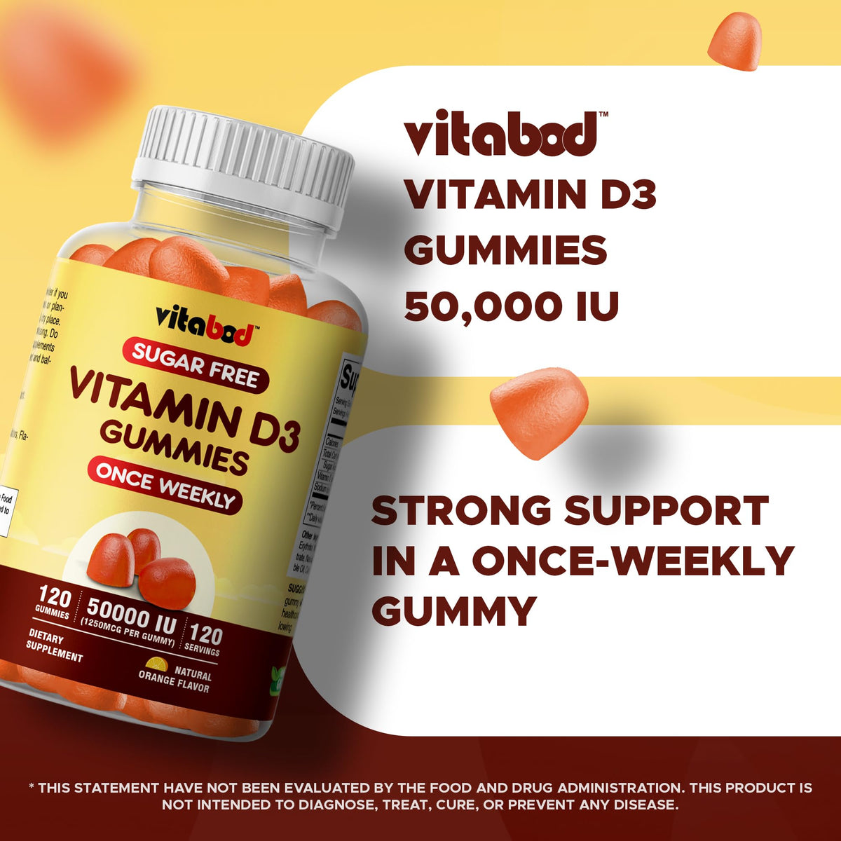 Vitabod Sugar-Free Vitamin D3 50,000 IU Weekly Gummies - 120 Count - image 4