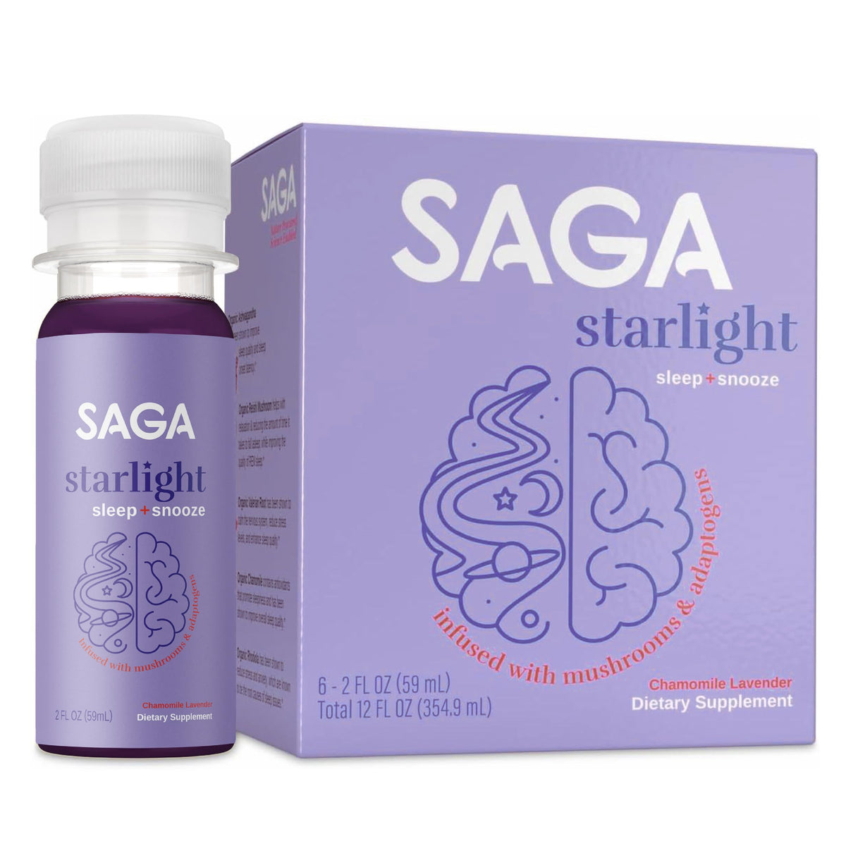 SAGA Starlight Organic Sleep Shots with Melatonin - 6 Pack