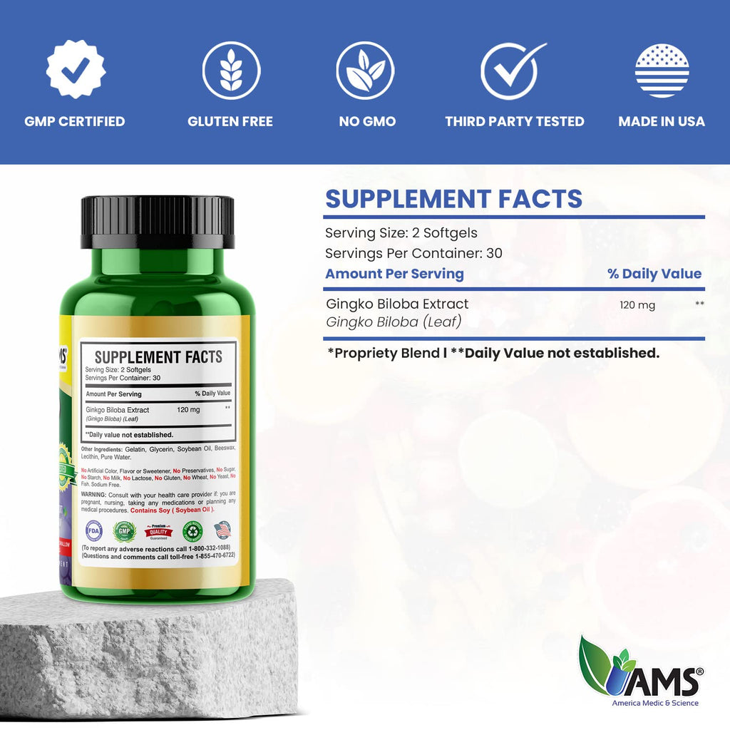America Medic & Science Ginkgo Biloba 60mg - 60 Softgels - image 5