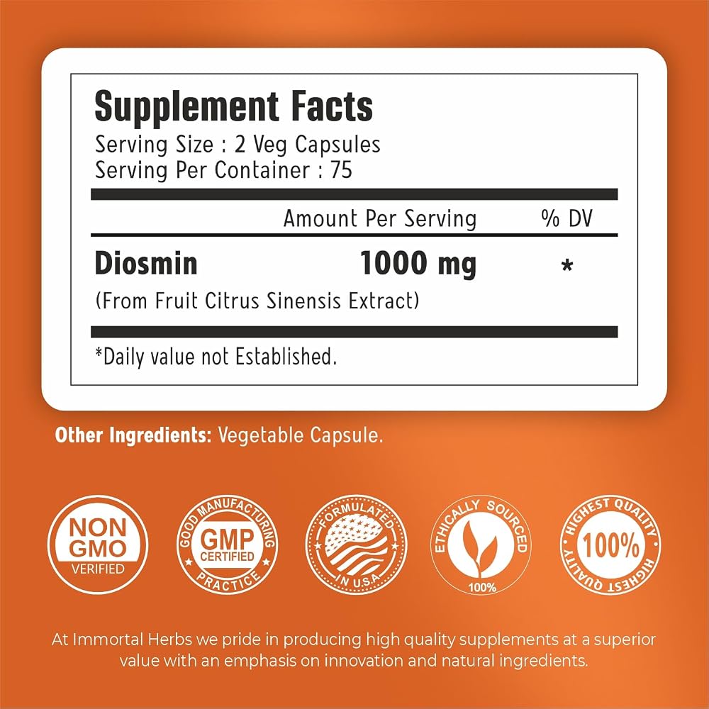 Immortal Herbs Pure Diosmin 1000mg Complex Formula - 150 Capsules - image 2