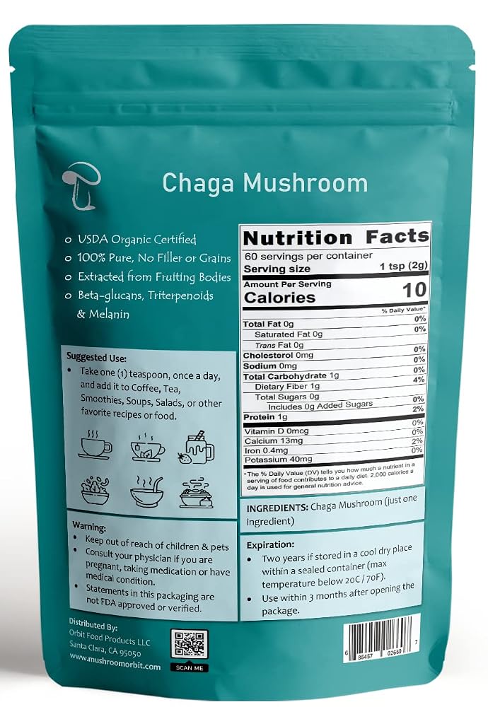 Mushroom Orbit Chaga Organic Mushroom Extract Powder - 60 Servings - image 2