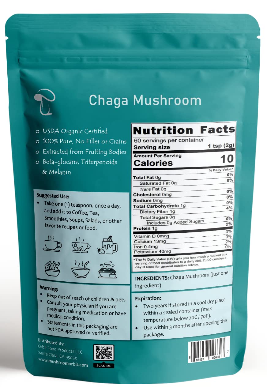 Mushroom Orbit Chaga Organic Mushroom Extract Powder - 60 Servings - image 2