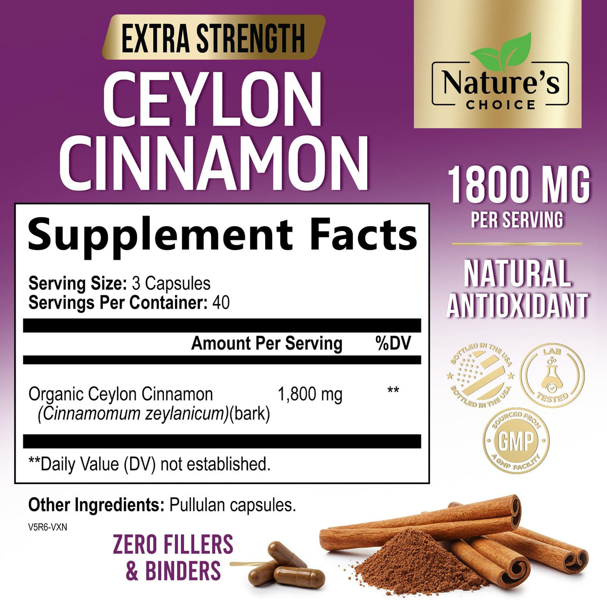 Nature's Choice Ceylon Cinnamon Capsules - Certified Organic Ceylon