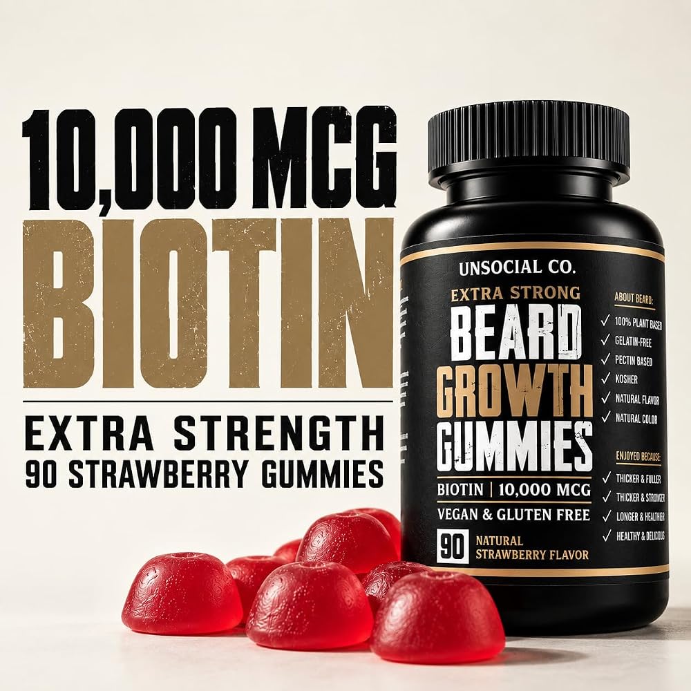 Unsocial Pomade Beard Growth Gummies with Biotin - 90 Gummies - image 2