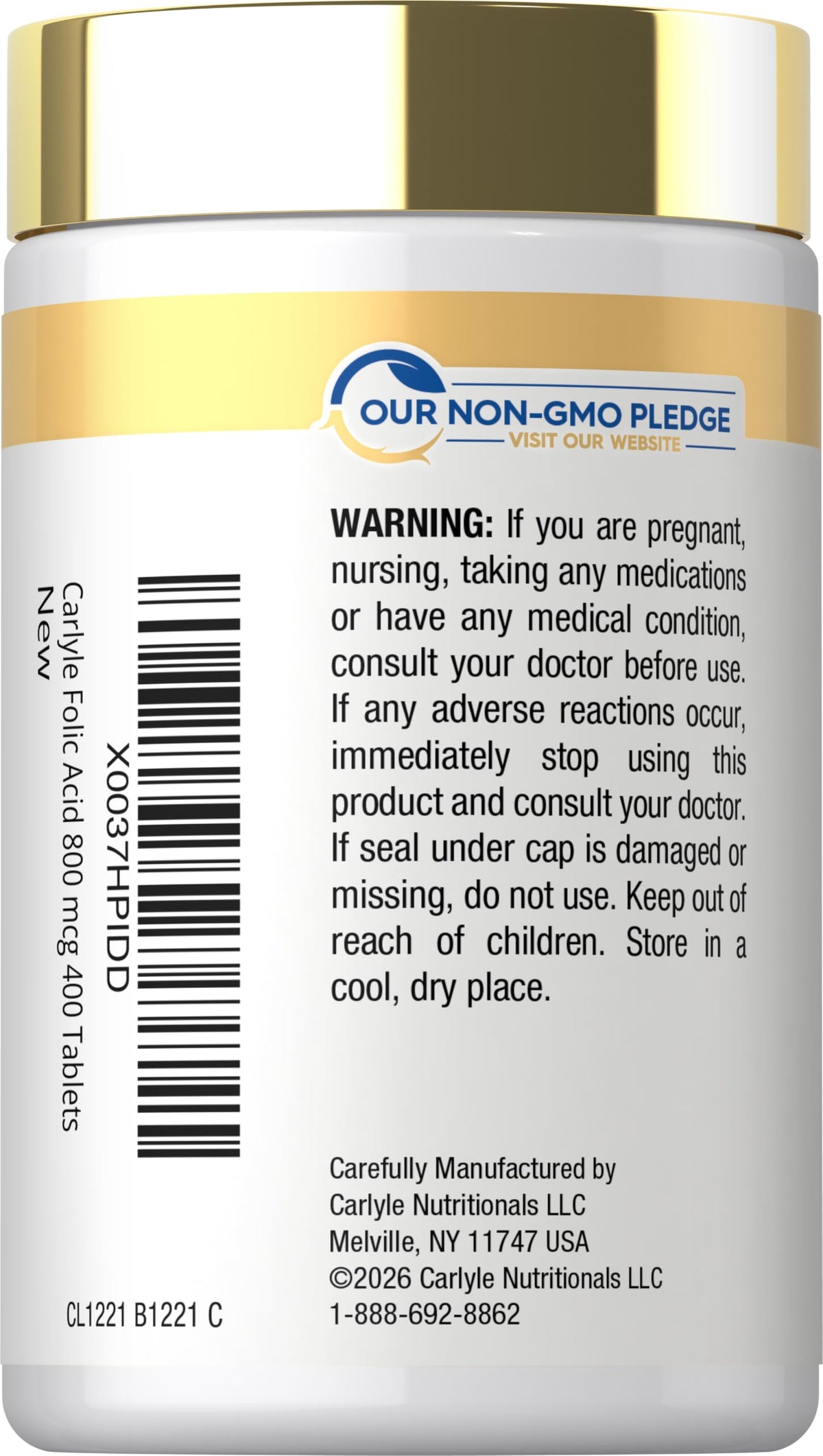 Carlyle Folic Acid 800 mcg - 400 Vegetarian Tablets - image 3