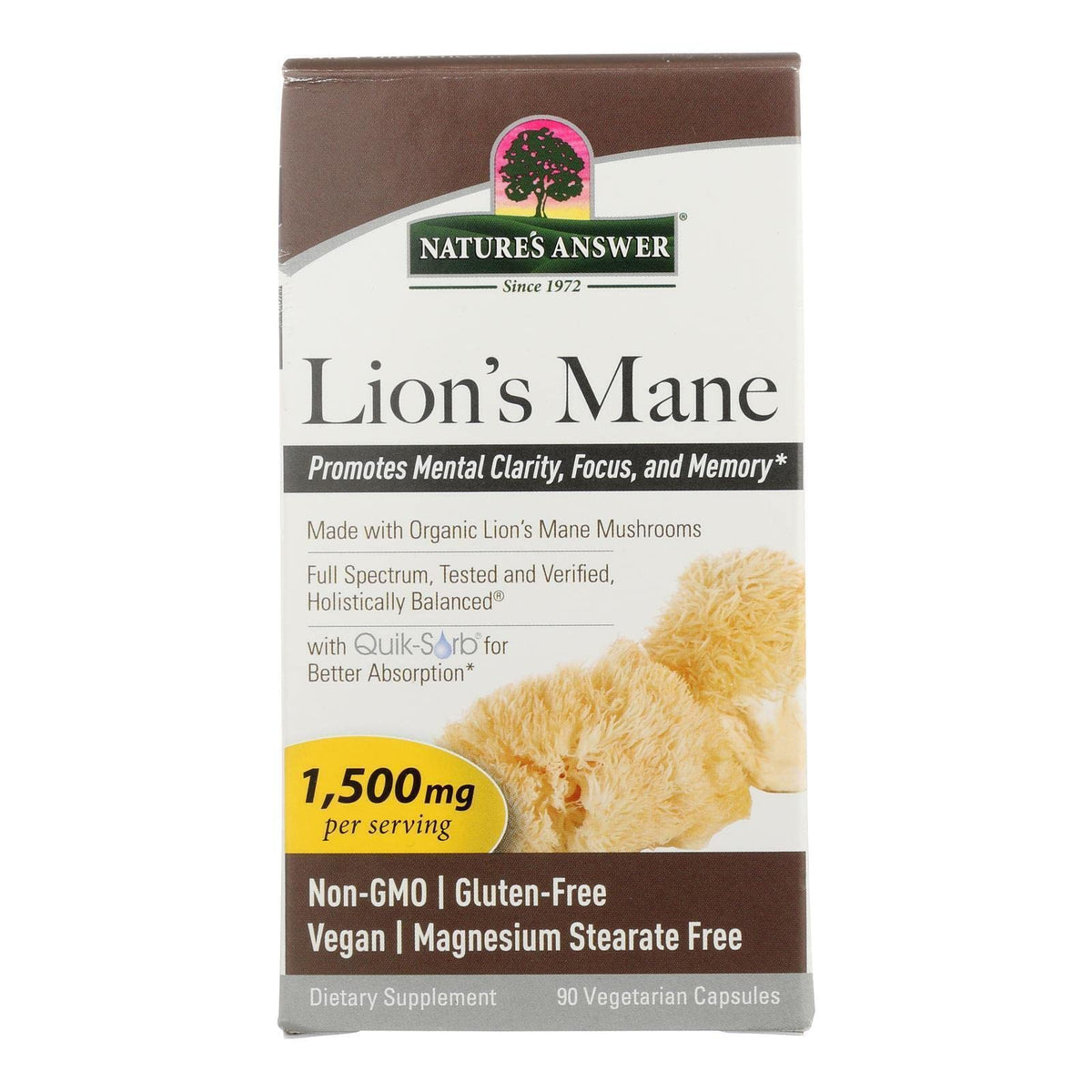 Nature's Answer Lion's Mane Mushroom 1500 mg - 90 Capsules