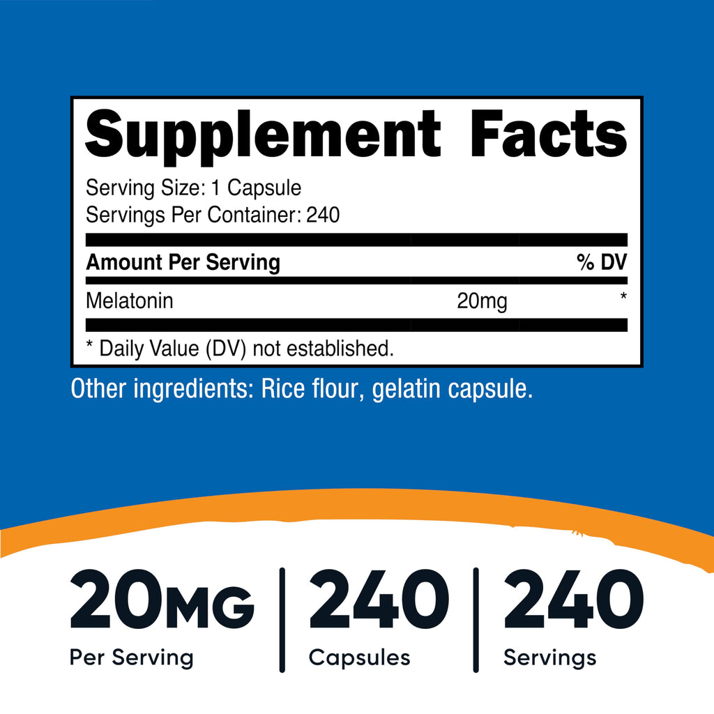 Nutricost Melatonin 20mg - 240 Capsules - image 2