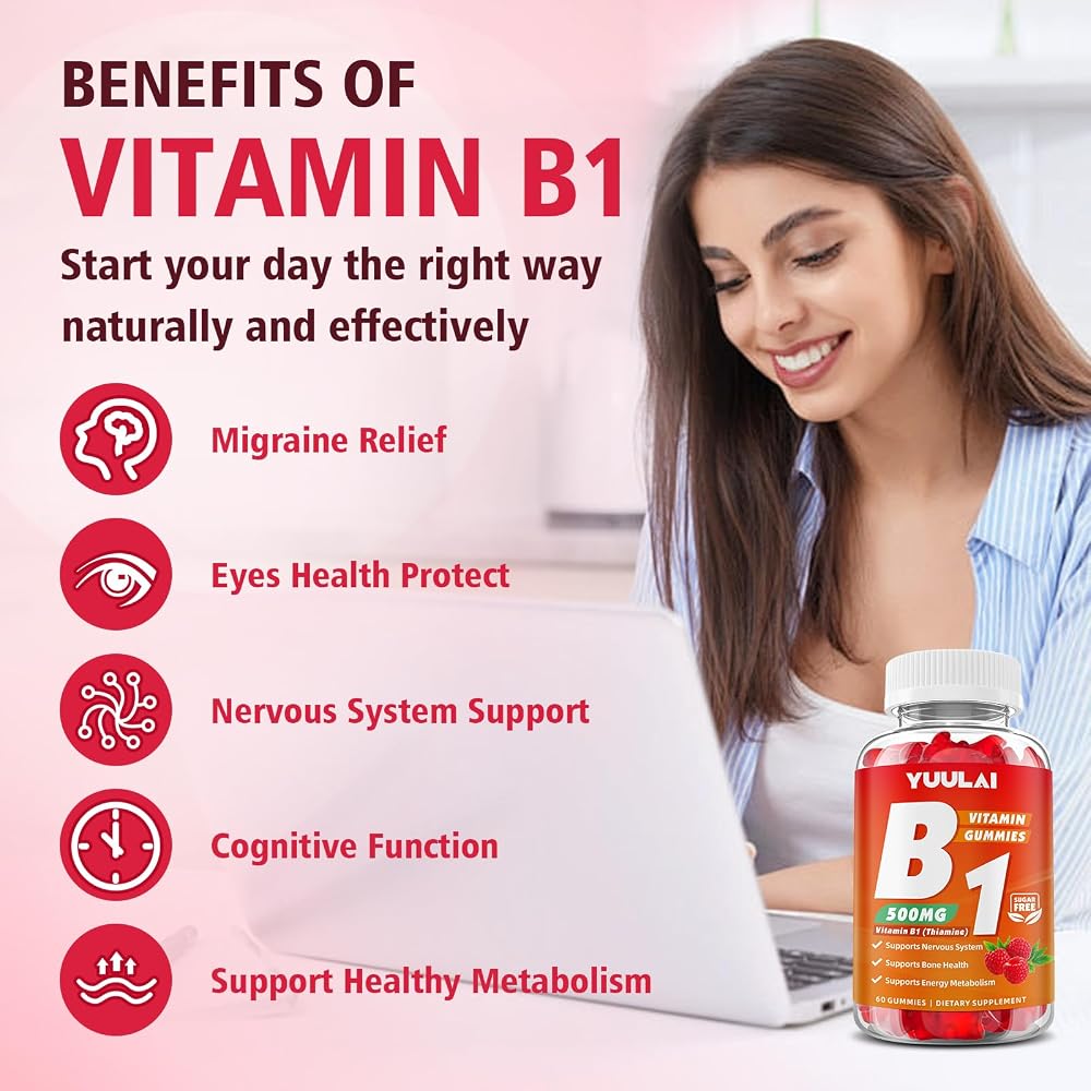 YUULAI Vitamin B1 Gummies 500mg for Adults & Kids