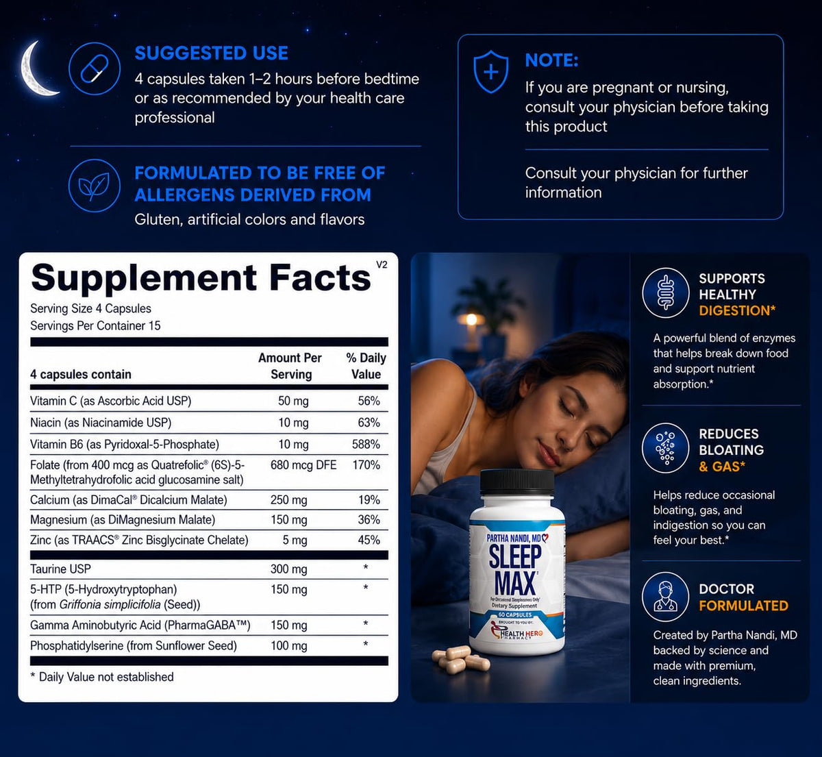 Partha Nandi, MD Dr. Nandi Sleep Max Melatonin-Free Sleep Aid - 60 Capsules - image 2