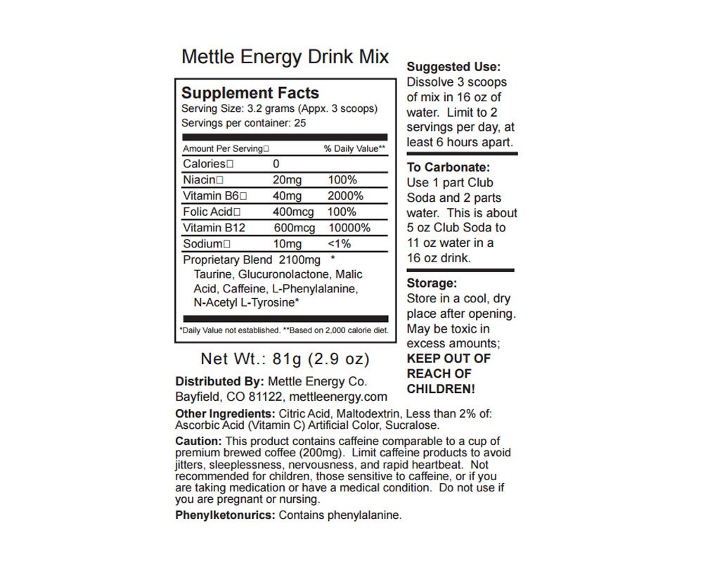 Mettle Energy Drink Mix Sugar Free 200mg Caffeine - 75 Servings - image 2