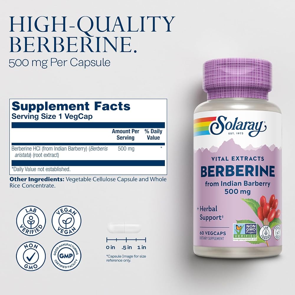SOLARAY Berberine Extract 500 mg - 60 Capsules - image 2