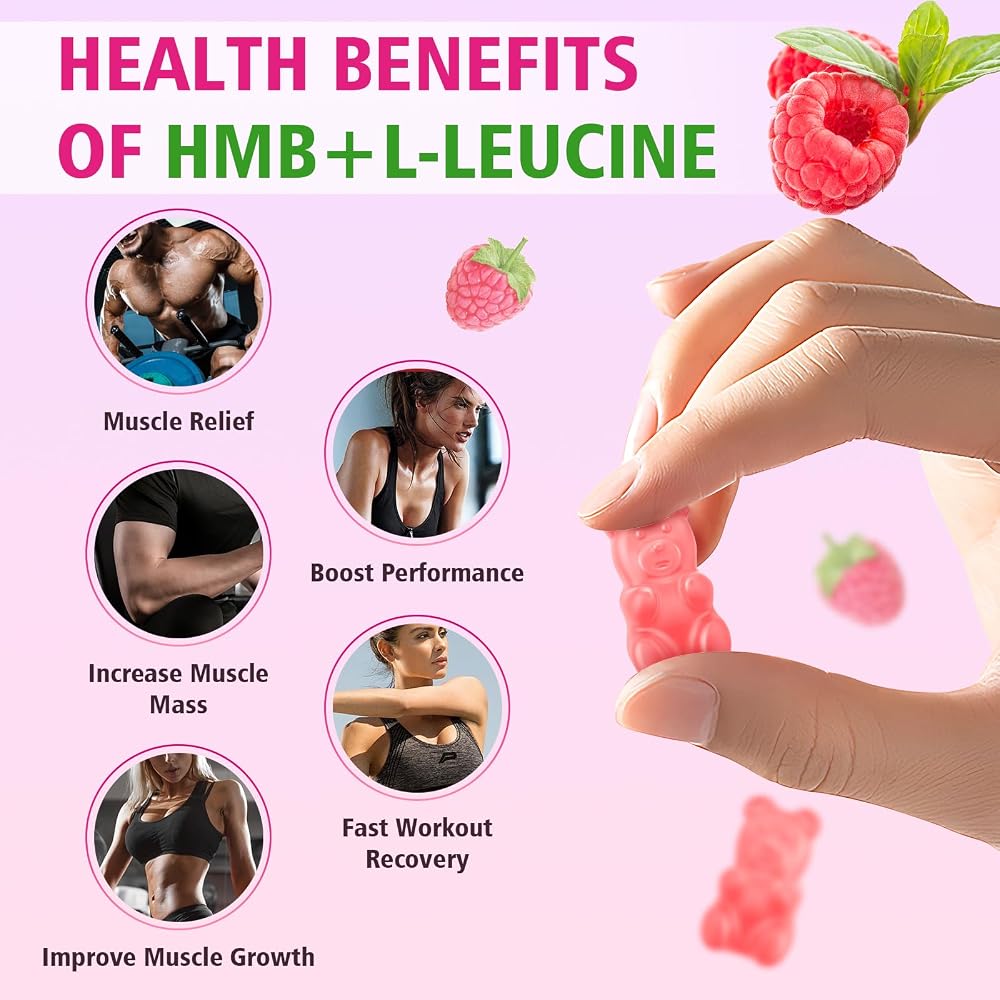 MEENCCD HMB and L-Leucine Gummies, Raspberry Flavor