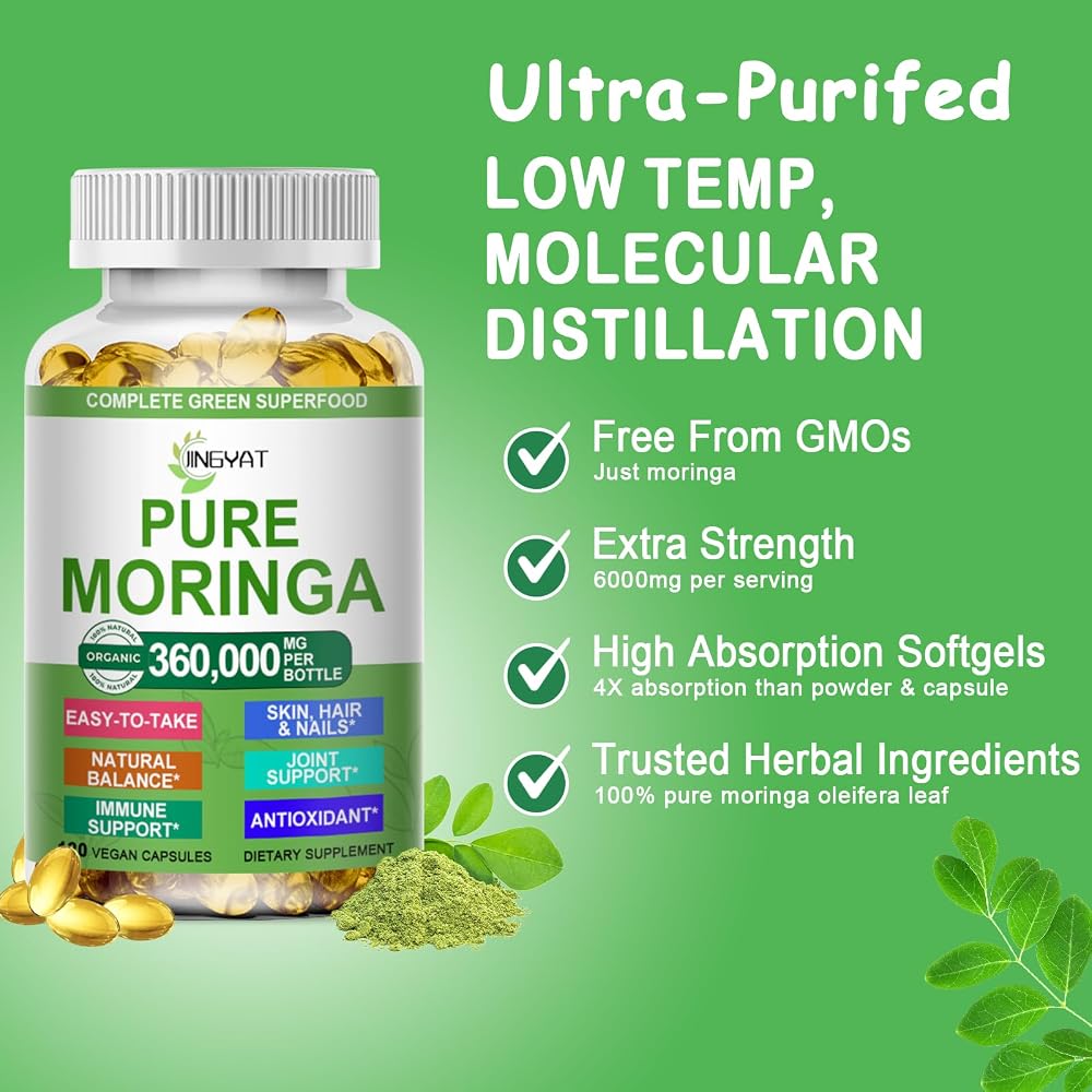 JINGYAT Moringa Softgels Organic Extract for Energy - 120 Softgels - image 3