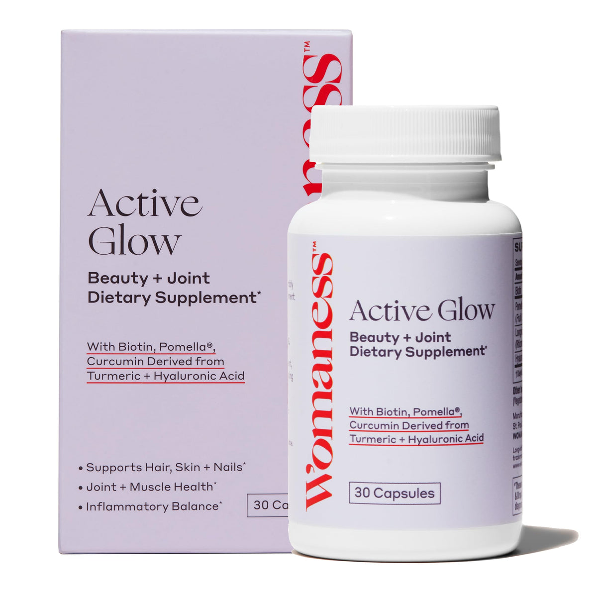 Womaness Active Glow Hair Skin and Nails Vitamins - 30 Capsules