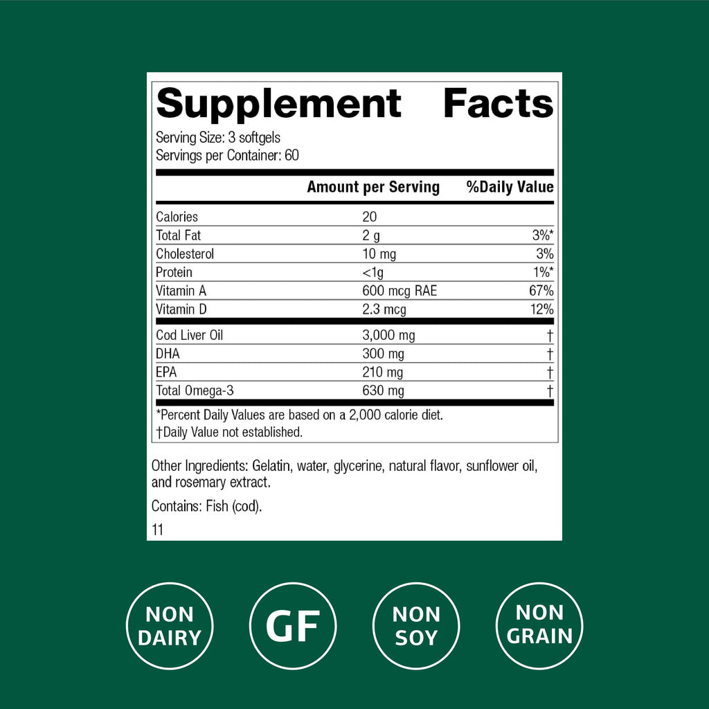 Standard Process Cod Liver Oil Eye & Bone Health Support - 180 Softgels - image 2