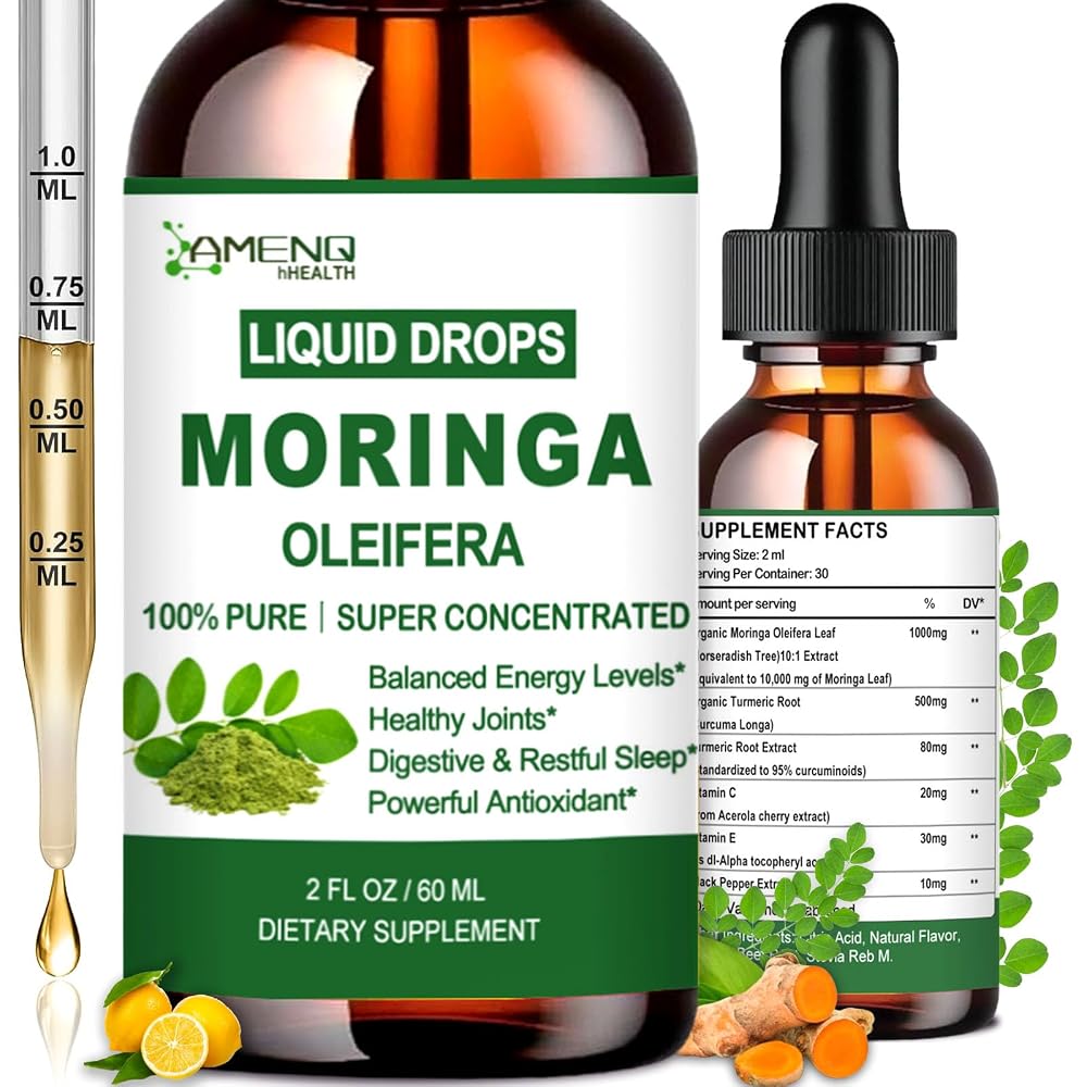 AMENQ hHEALTH Moringa Turmeric Liquid Drops - 2 Fl Oz