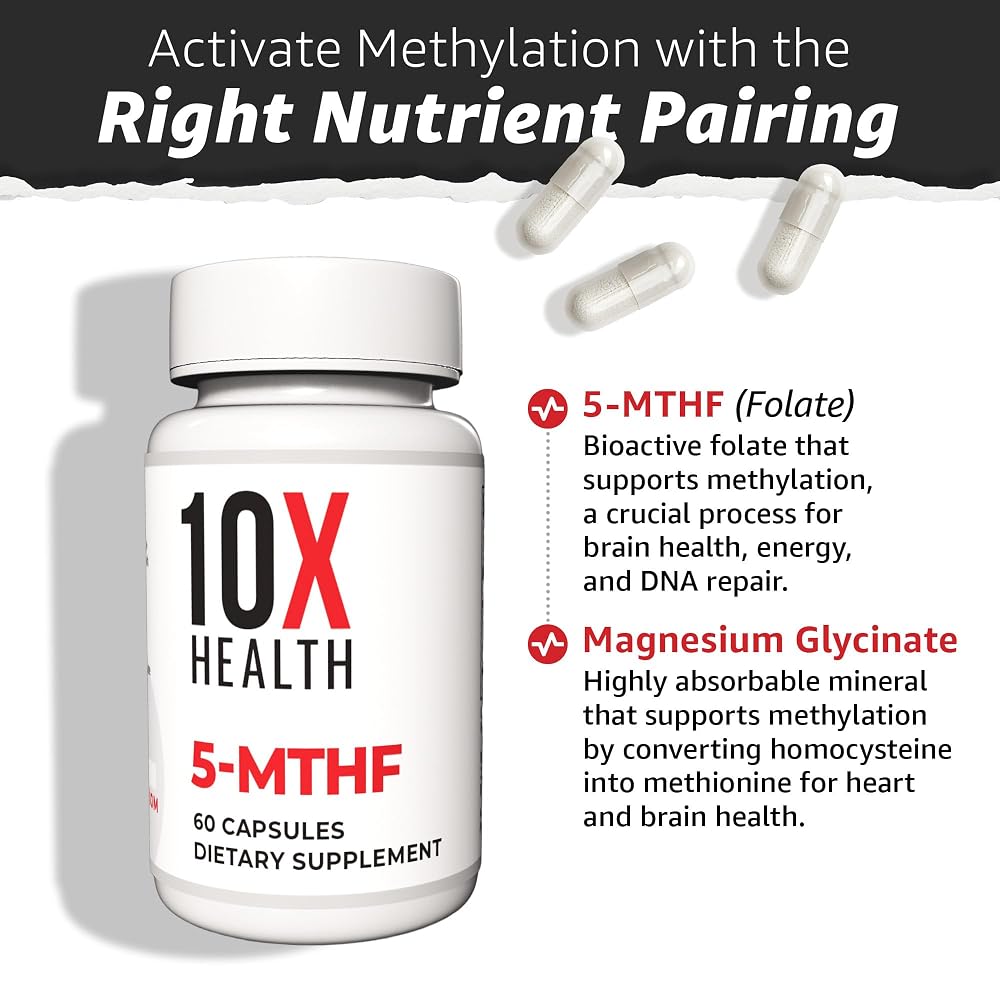 10X Health 5-MTHF Methylfolate Supplement with Magnesium - 60 Capsules - image 3