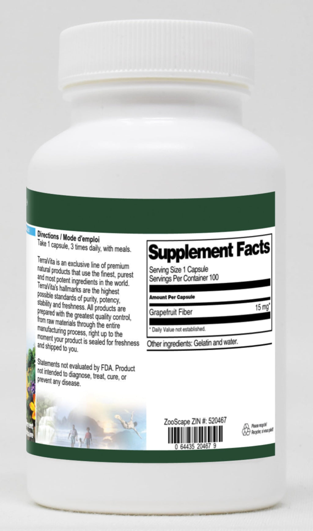 Terravita Grapefruit Fiber - 450 mg (100 Capsules, ZIN: 520467)