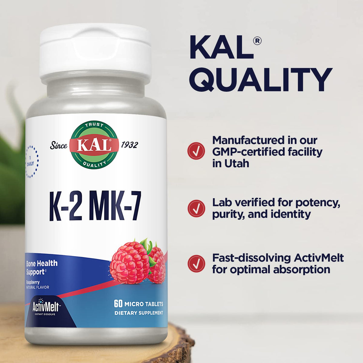 KAL Vitamin K2 MK7 ActivMelt 100 mcg Tablets - 60 Micro Tablets - image 4