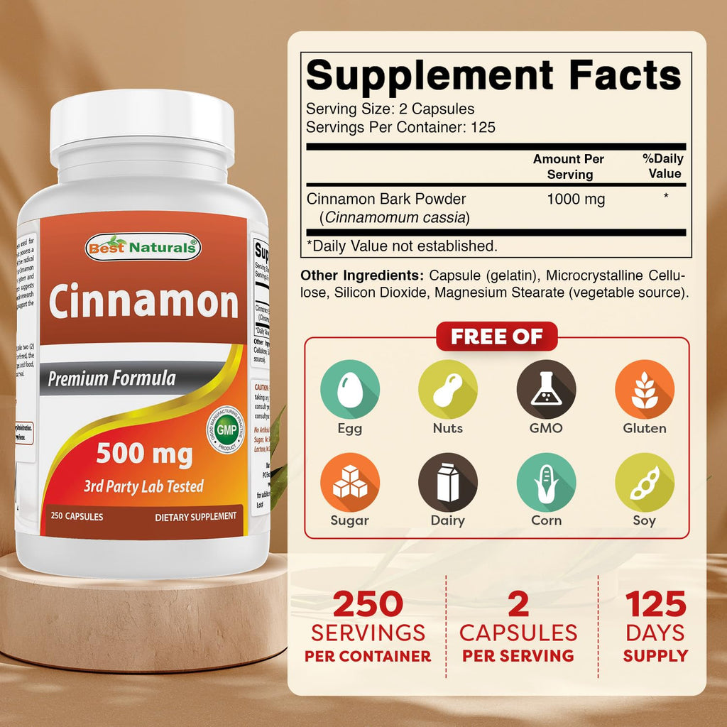 Best Naturals Cinnamon 500 mg - 250 Capsules - image 2