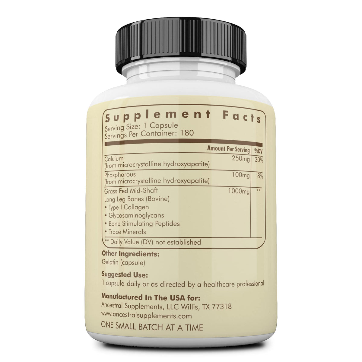 Ancestral Supplements Grass Fed Beef Living Bone Supplement - 180 Capsules - image 2