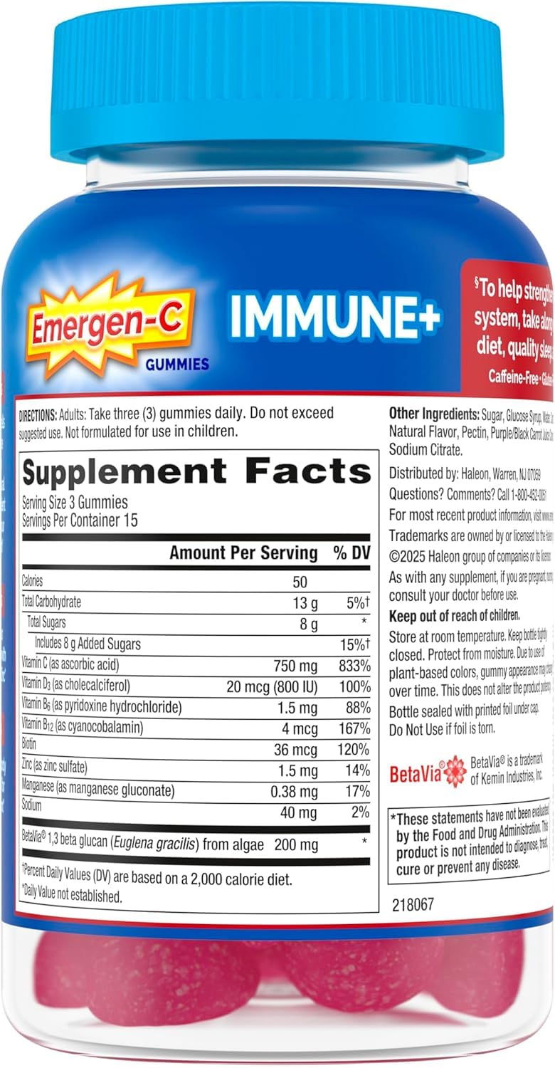Emergen-C Immune Plus Vitamin D Gummies Raspberry - 90 Gummies - image 2