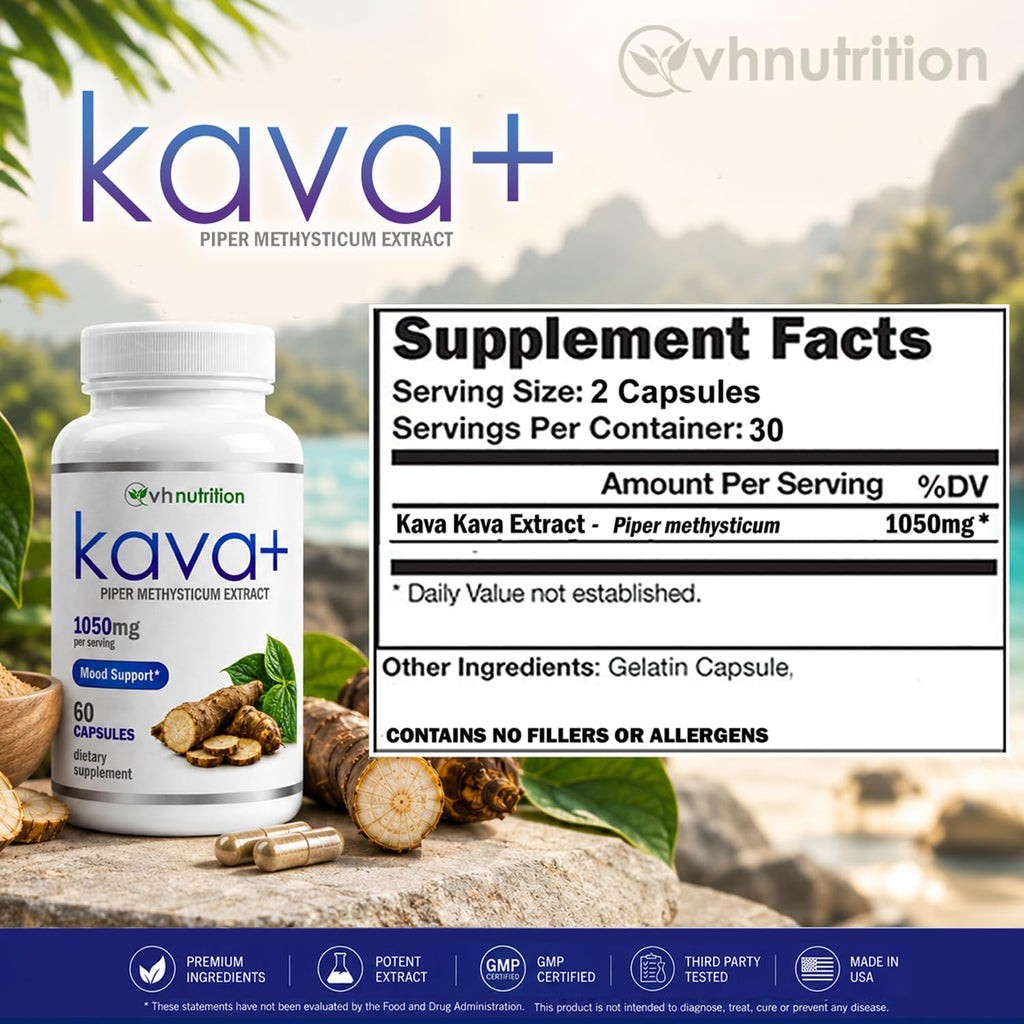 VH Nutrition KAVA+ Kava Kava Capsules Mood Support - 30 Capsules - image 5