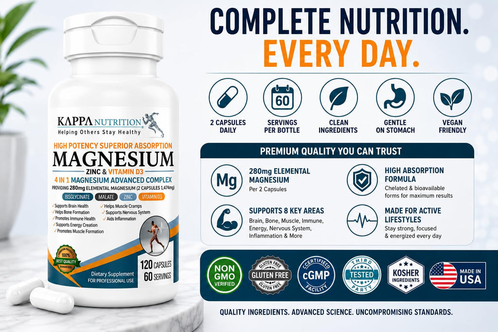 Kappa Nutrition Magnesium 4-in-1 with Zinc & Vitamin D3 - 120 Capsules - image 6