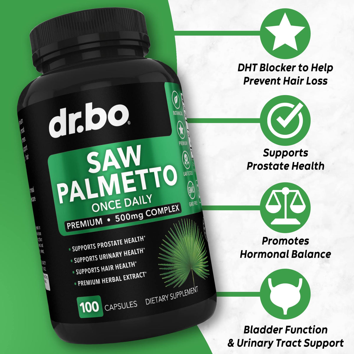 DR. BO Saw Palmetto Prostate Health Hair Growth Supplement - 100 Capsules - image 2