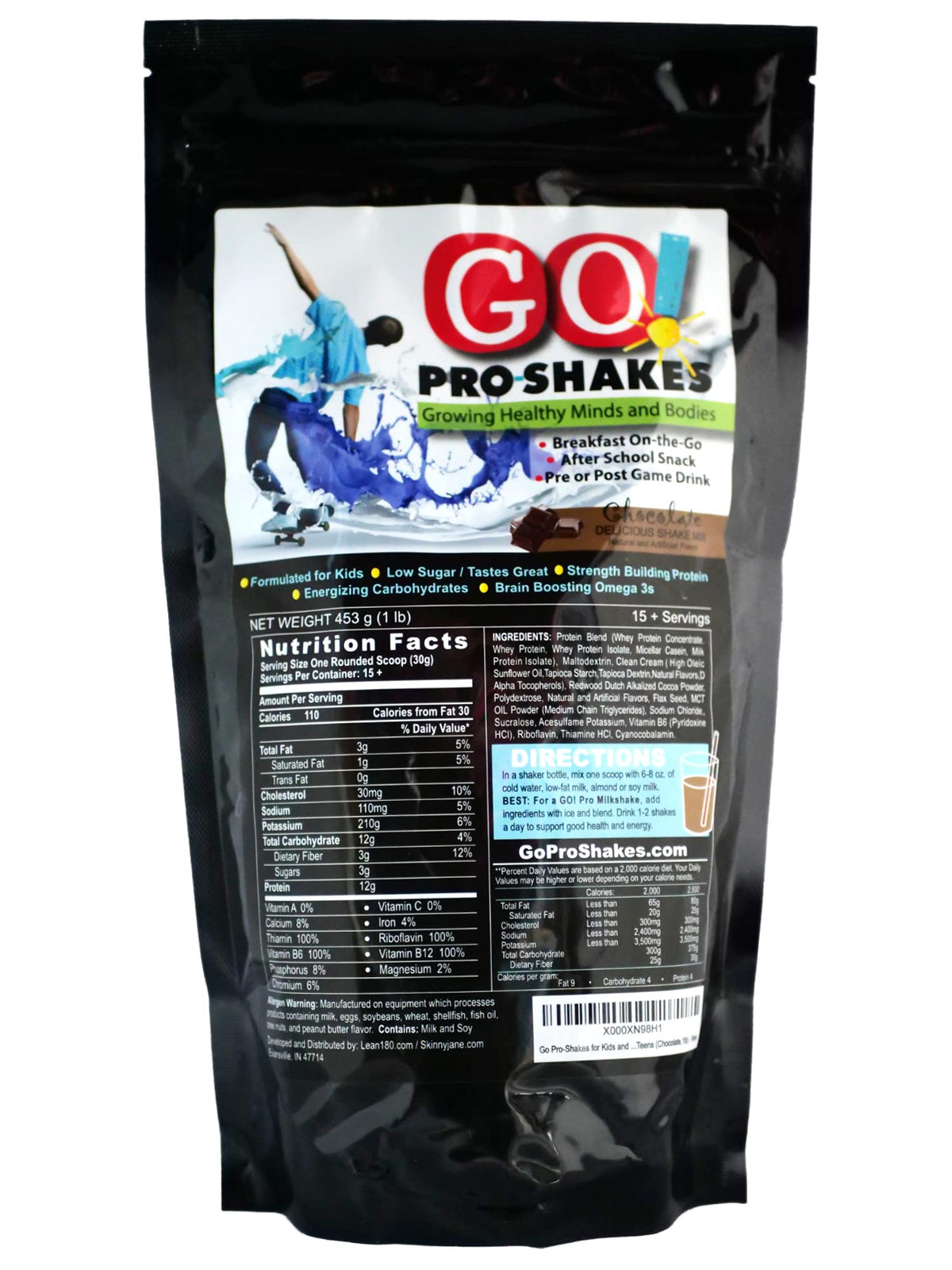 Skinny Jane GO Pro Shakes Kids & Teens Protein Powder Chocolate - 453g