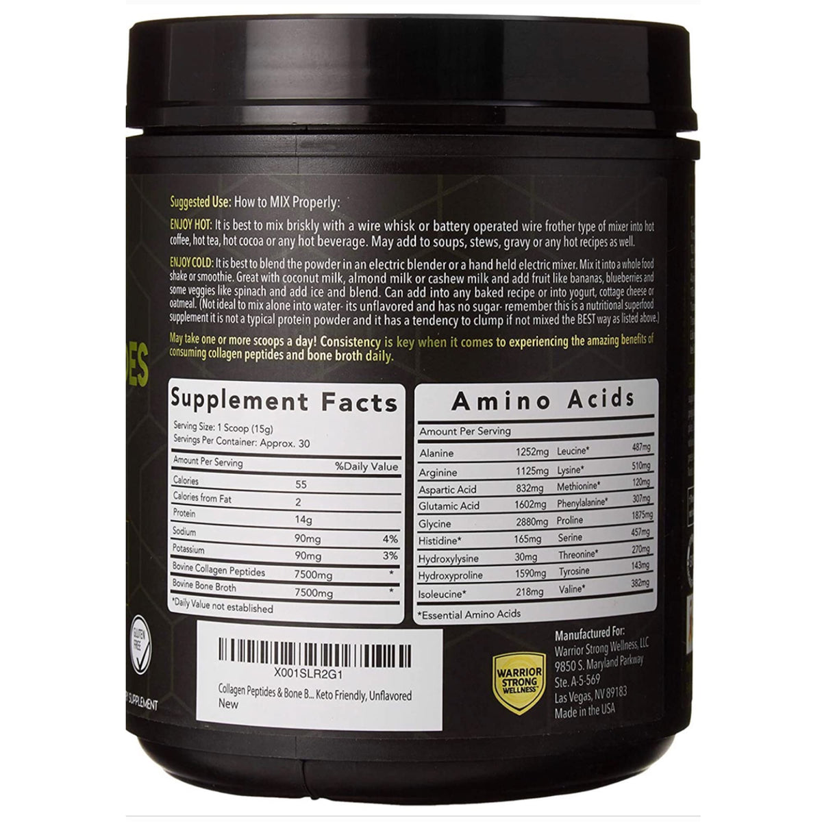 Warrior Strong Wellness Collagen Peptides Bone Broth Powder - 15.9 oz - image 2