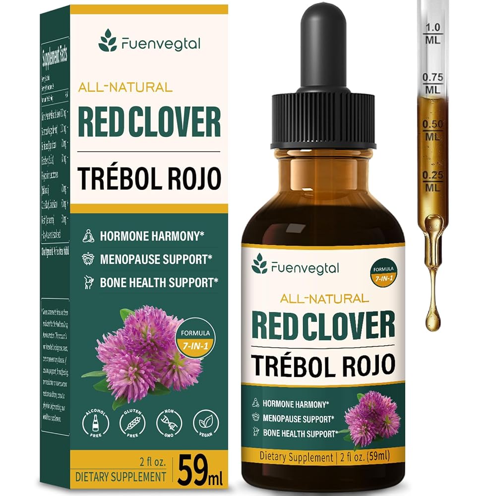 Fuenvegtal Red Clover Extract Liquid Drops for Menopause Support - 2 Fl Oz