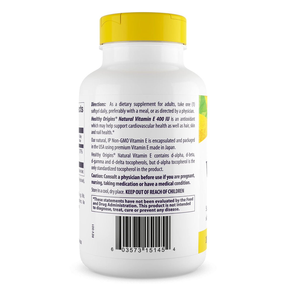 Healthy Origins Vitamin E 400 IU Natural Mixed Tocopherols - 180 Softgels - image 2