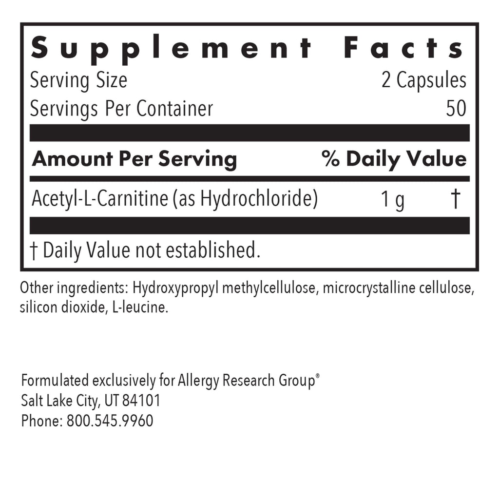 Allergy Research Group Acetyl L-Carnitine 500 mg - 100 Capsules - image 3