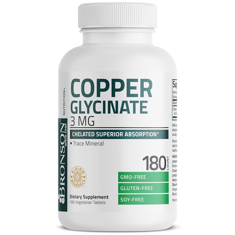 Bronson Copper 3 mg Bisglycinate Chelate - 180 Vegetarian Tablets - image 5