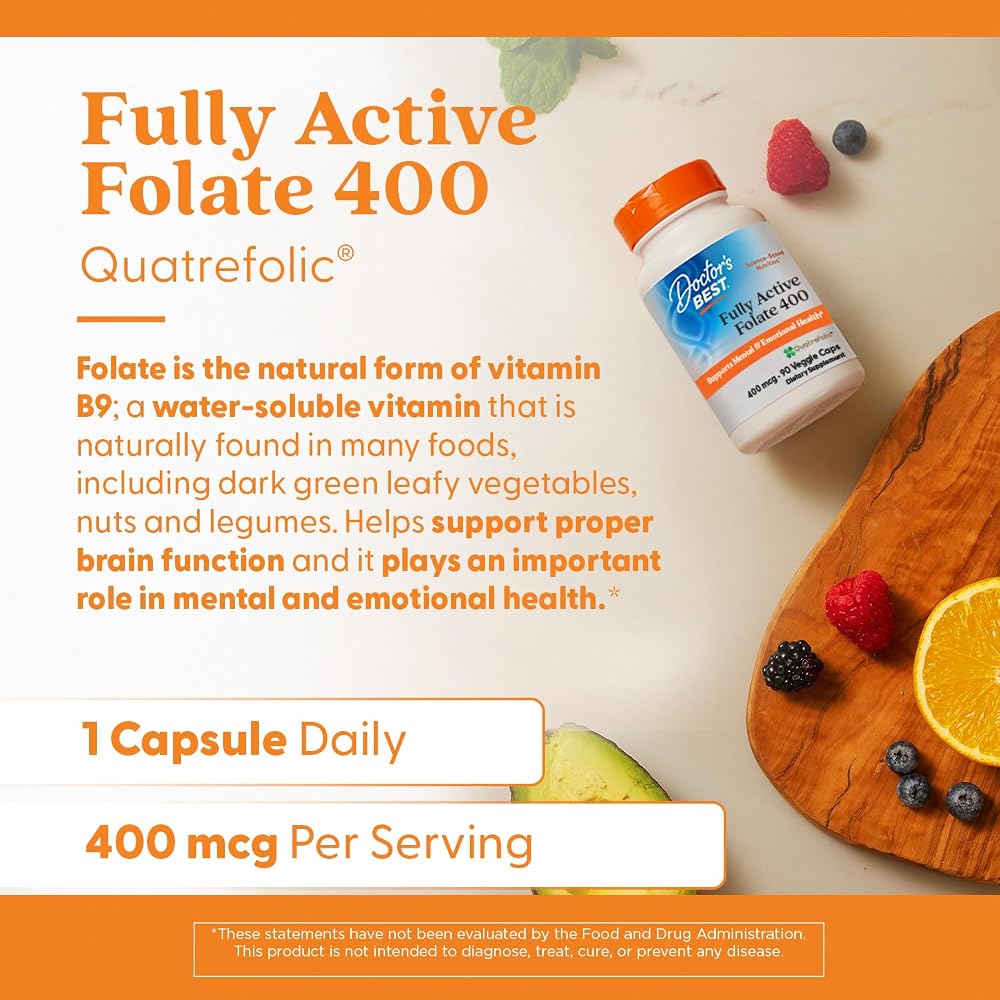 Doctor's BEST Folate Supplement 400 mcg Brain Health - 90 Vegetarian Capsules - image 5