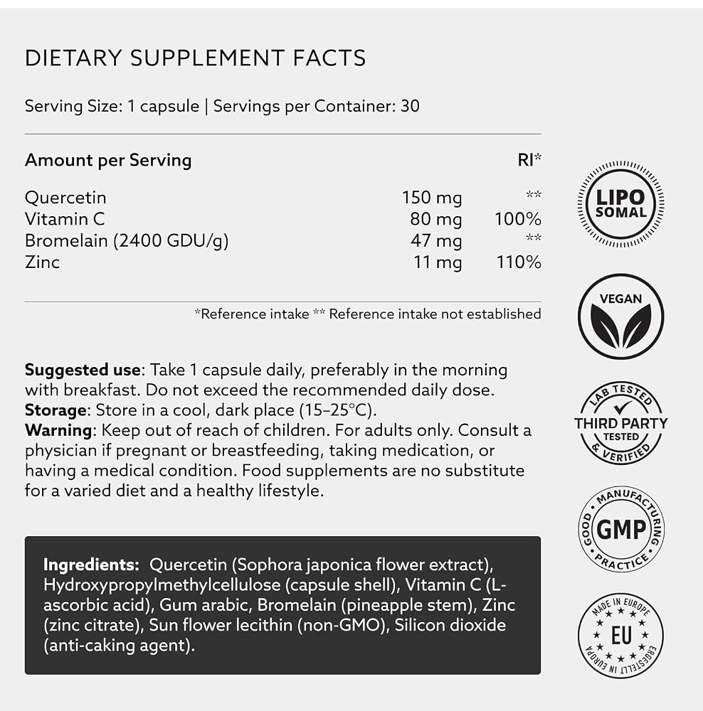 PUROVITALIS Liposomal Quercetin 150mg Immune Support - 30 Capsules - image 4