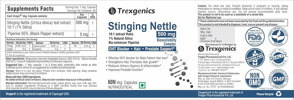 Trexgenics Stinging Nettle 500mg with Piperine - 60 Vegetarian Capsules - image 2