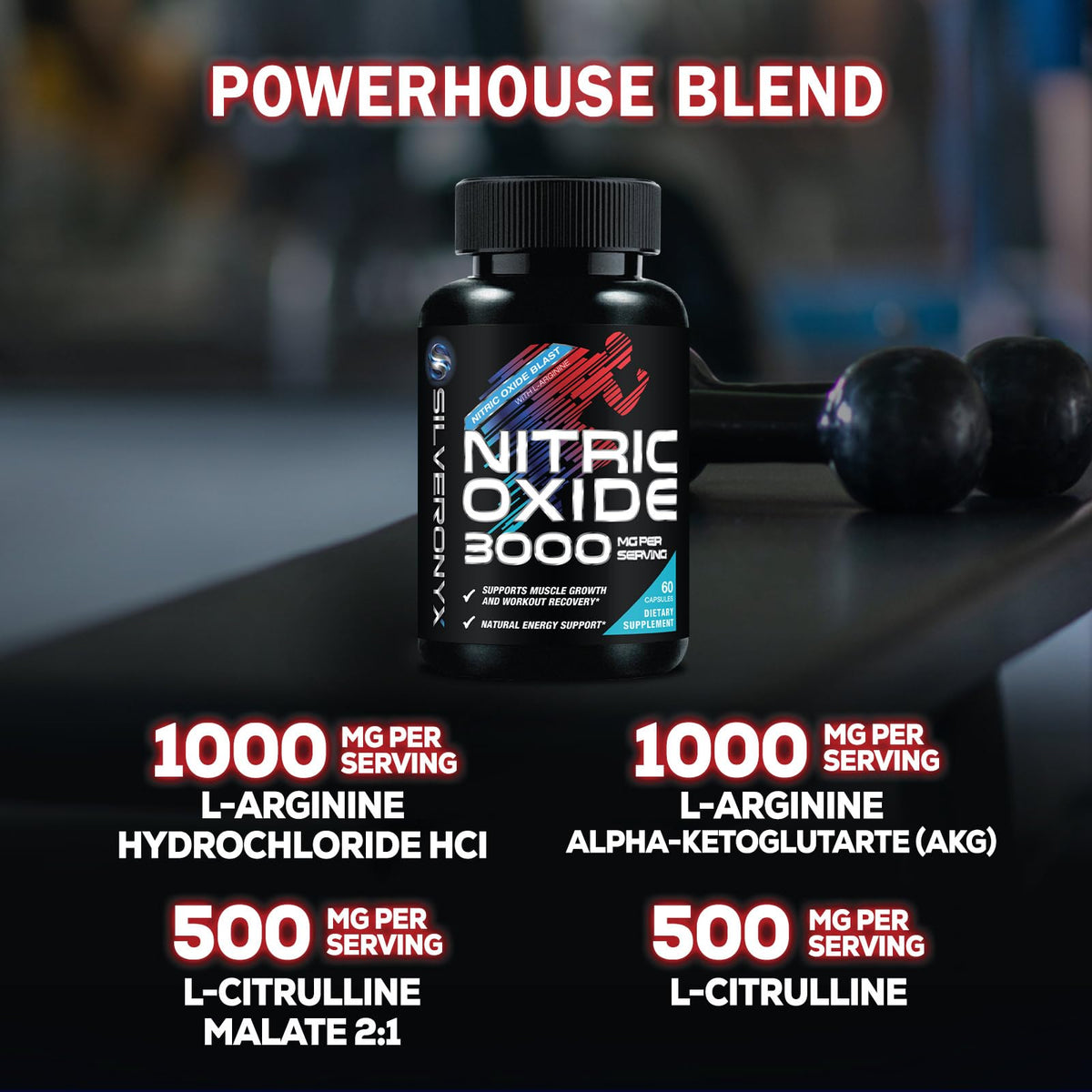 SILVERONYX Nitric Oxide Supplement 3000mg Blend - 3X Strength