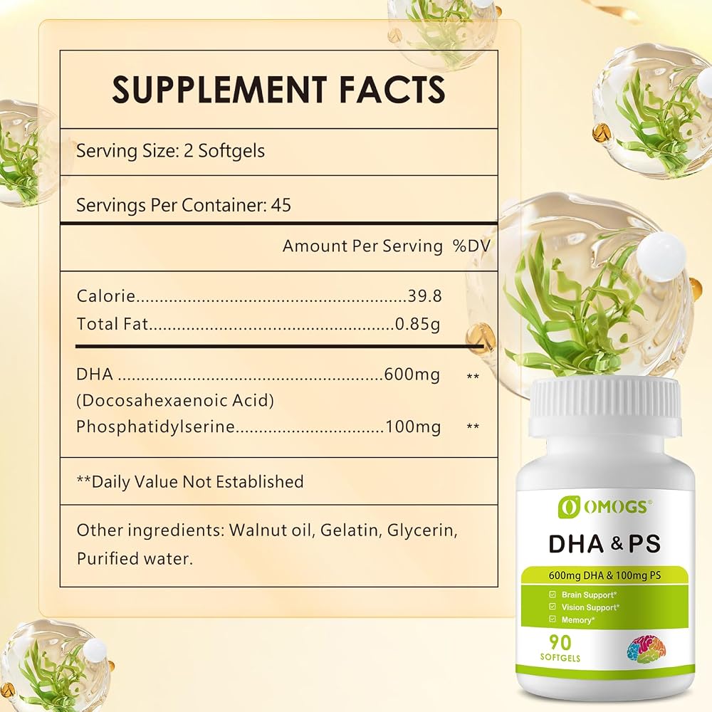 OMOGS Algae DHA 600 mg Omega-3 Softgels - 90 Softgels - image 2