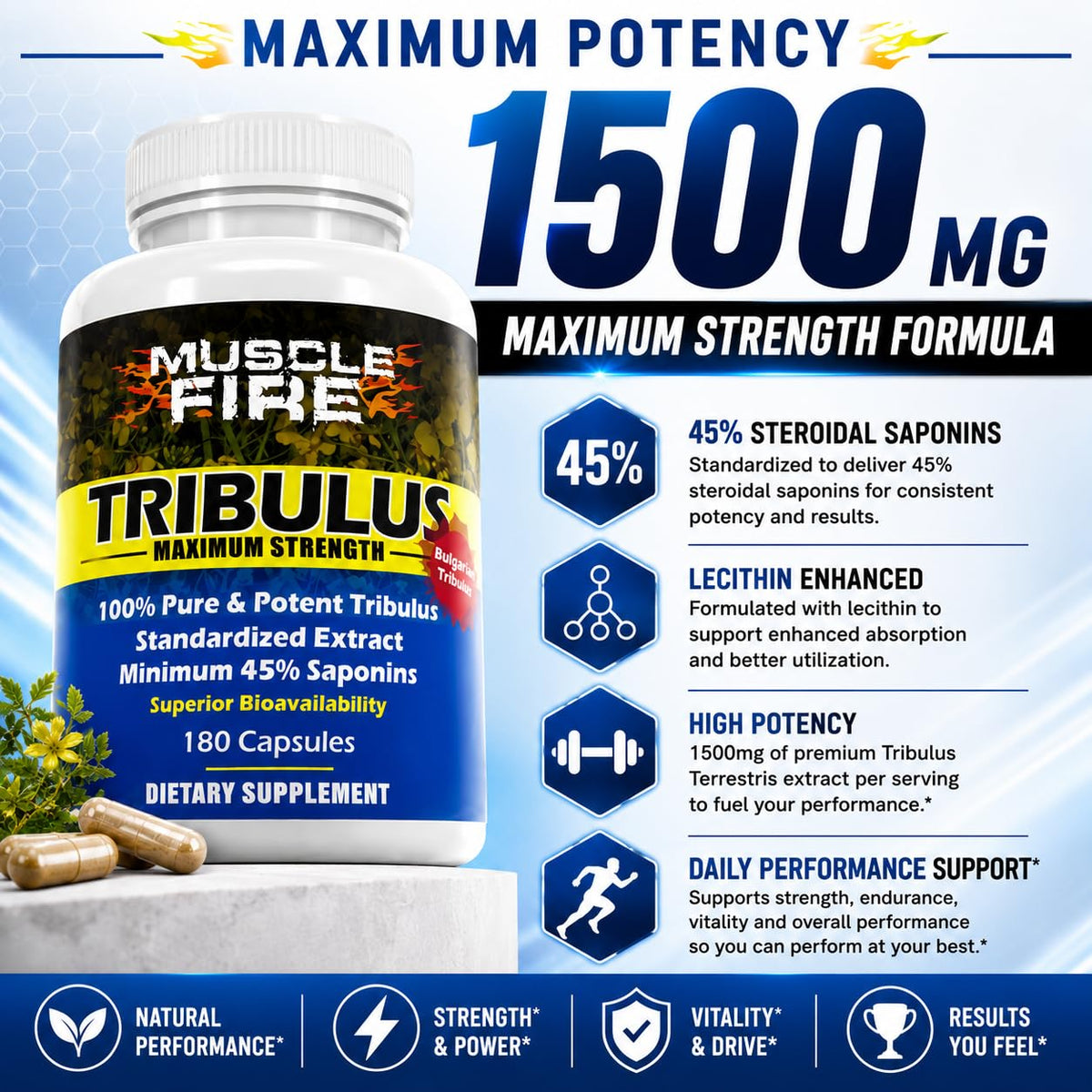 Herbal Nutrition Tribulus Terrestris 1500mg Men's Vitality - 180 Capsules - image 3