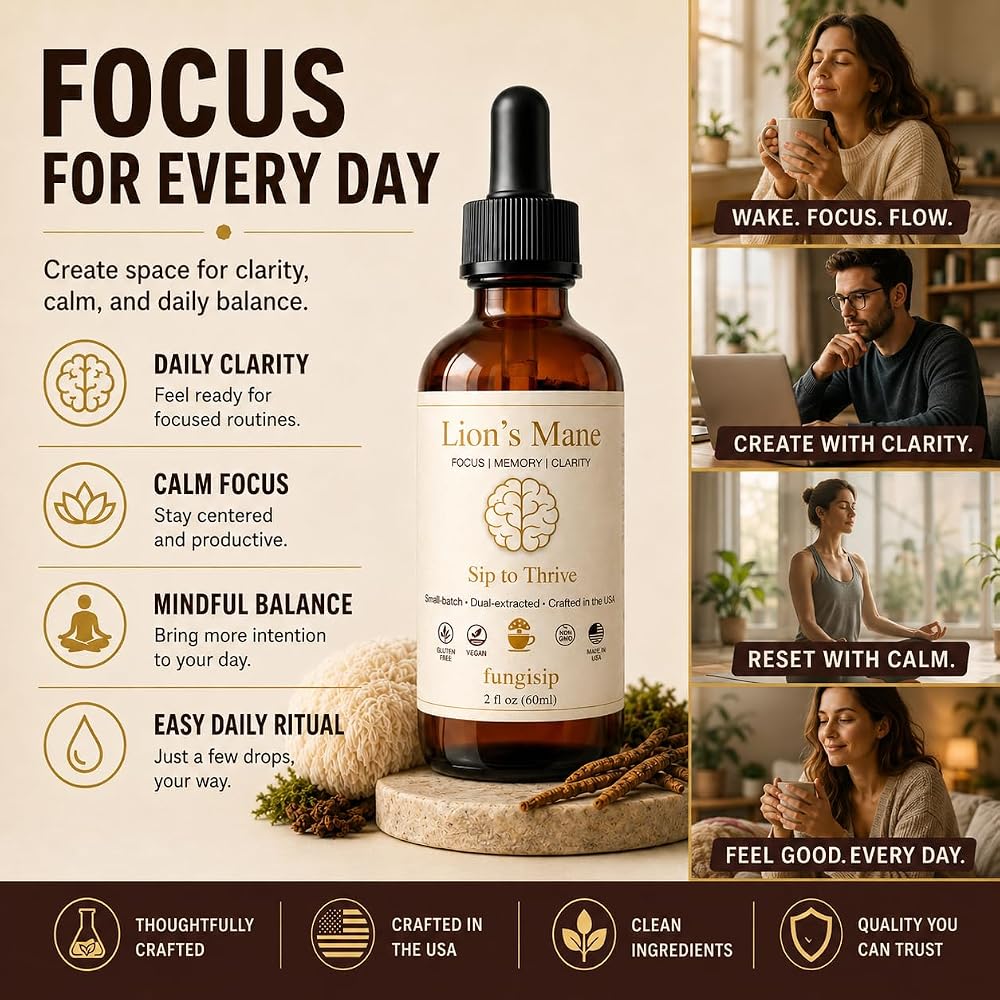FUNGISIP Lion's Mane Mushroom Tincture Drops for Focus & Clarity - 2 oz - image 9