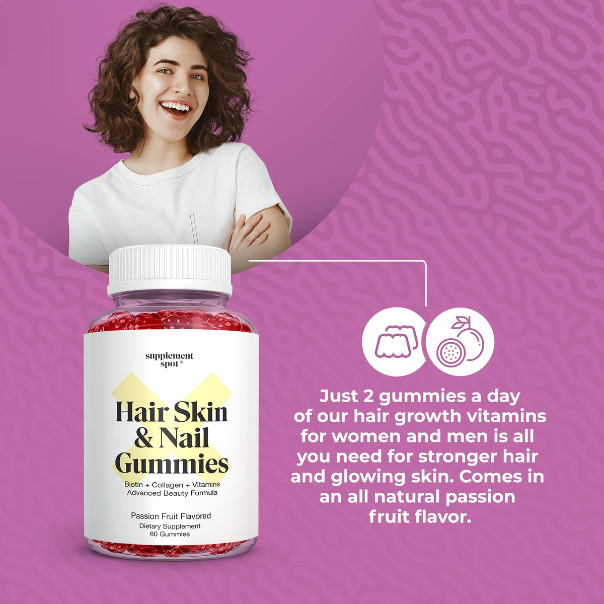 Supplement Spot Hair Skin and Nails Biotin Gummies - 60 Count - image 5